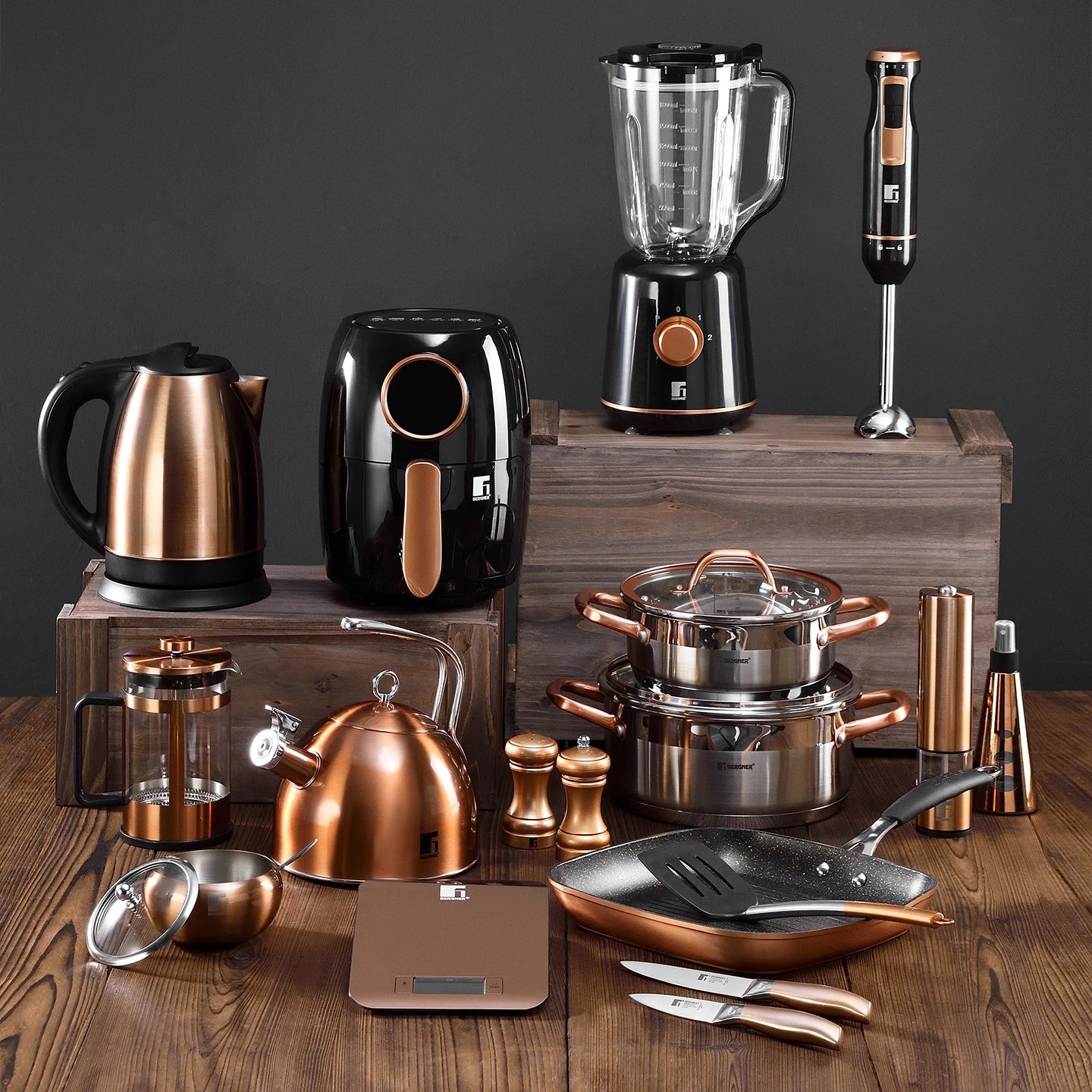 Cafetera de Émbolo de vídrio 800ml Copper - Bergner