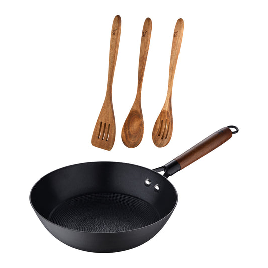 Juego de wok Masterpro de aluminio prensado de 24 cm y 4 utensilios de cocina - Odin