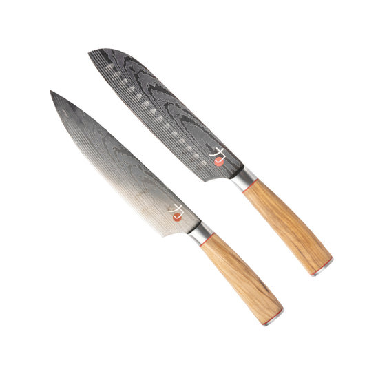 Juego de 2 cuchillos japoneses MasterPRO de mango de madera de olivo - Tetsu