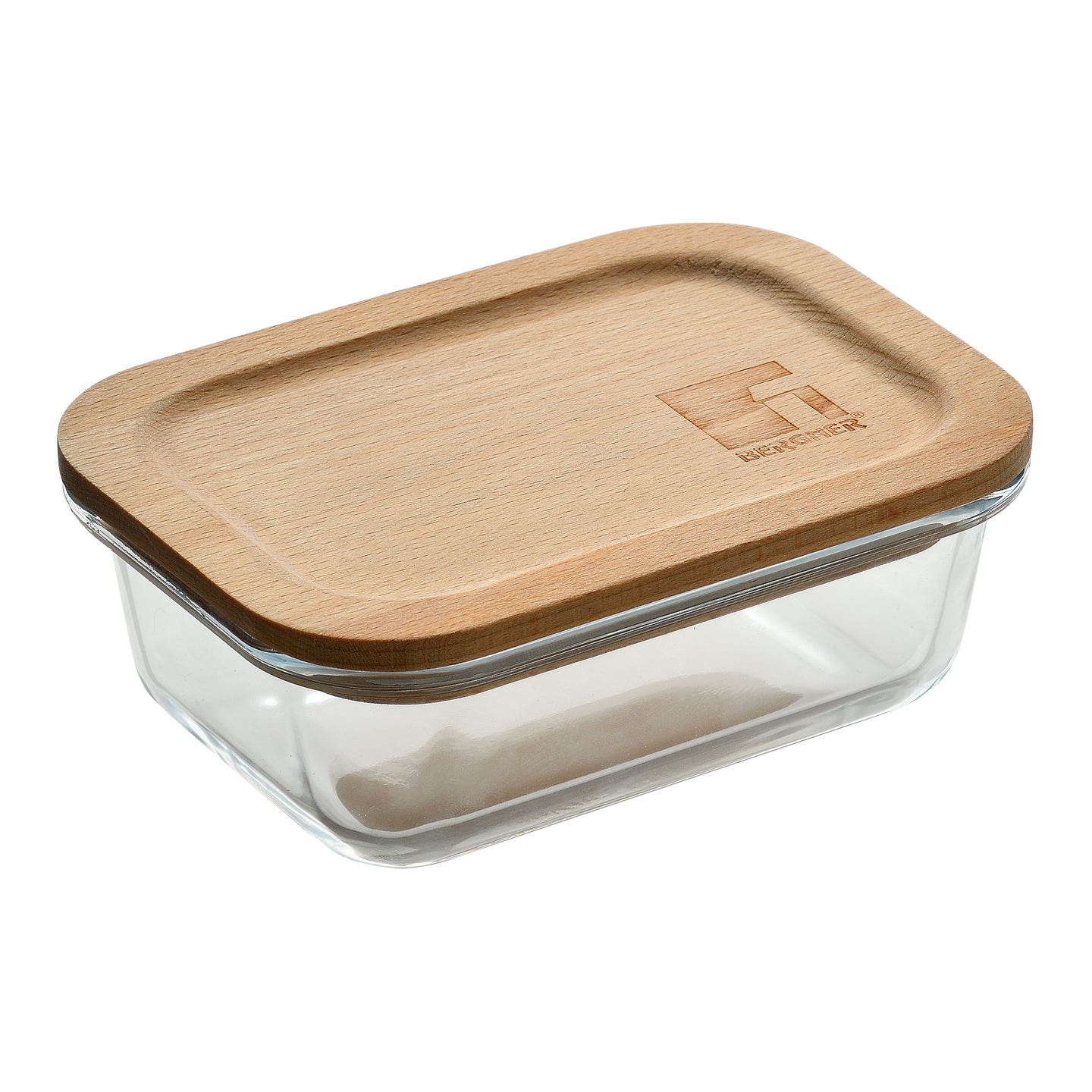 Táper rectangular de vidrio Bernger con tapa de madera - Naturally