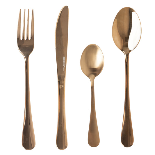 JUEGO DE 16 PZS CUBERTERÍA ACERO INOX (4 PZS CUCHARAS + 4 PZS TENEDORES + 4 PZS CUCHILLOS + 4 PZS CUCHARILLAS) COLOR COBRE COPPER BG