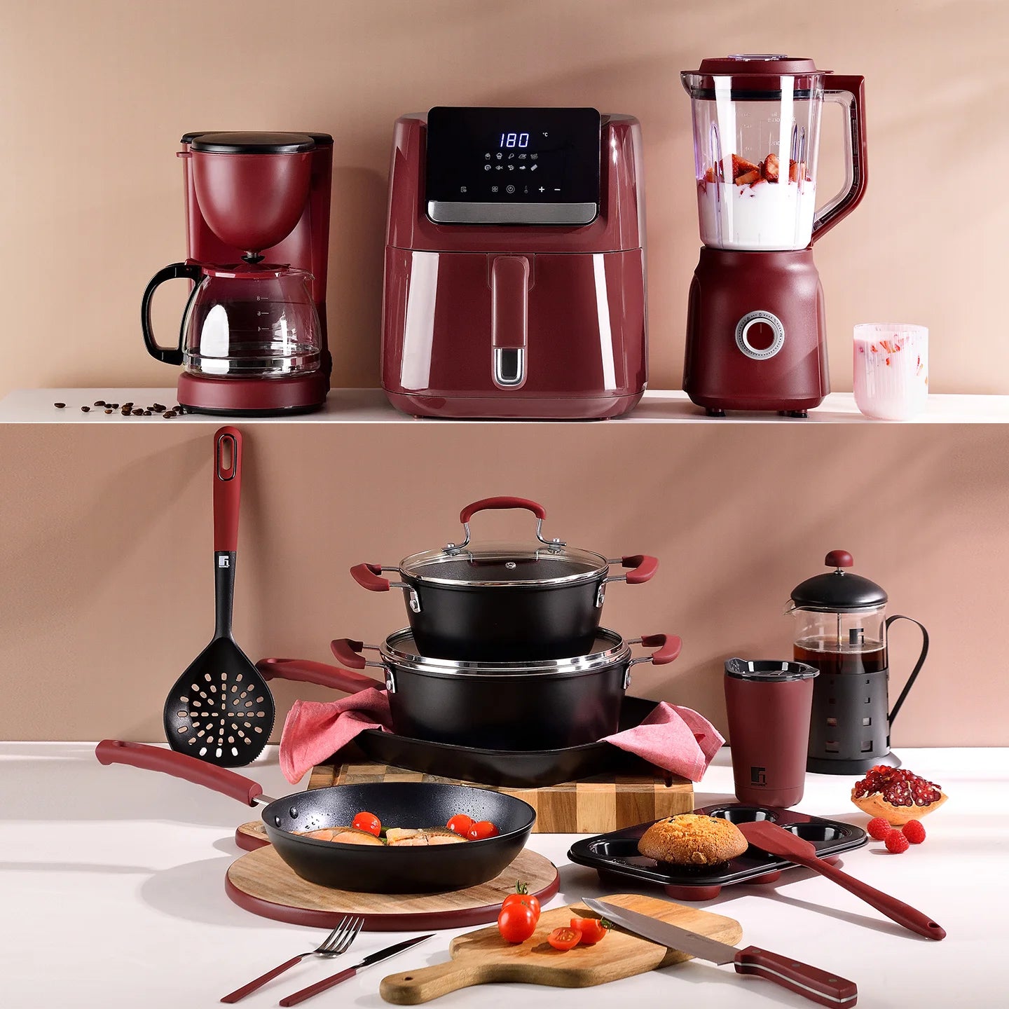 Set 2 Boles Mezclador 20Cm + 24Cm Acero Inox Maroon - Bergner