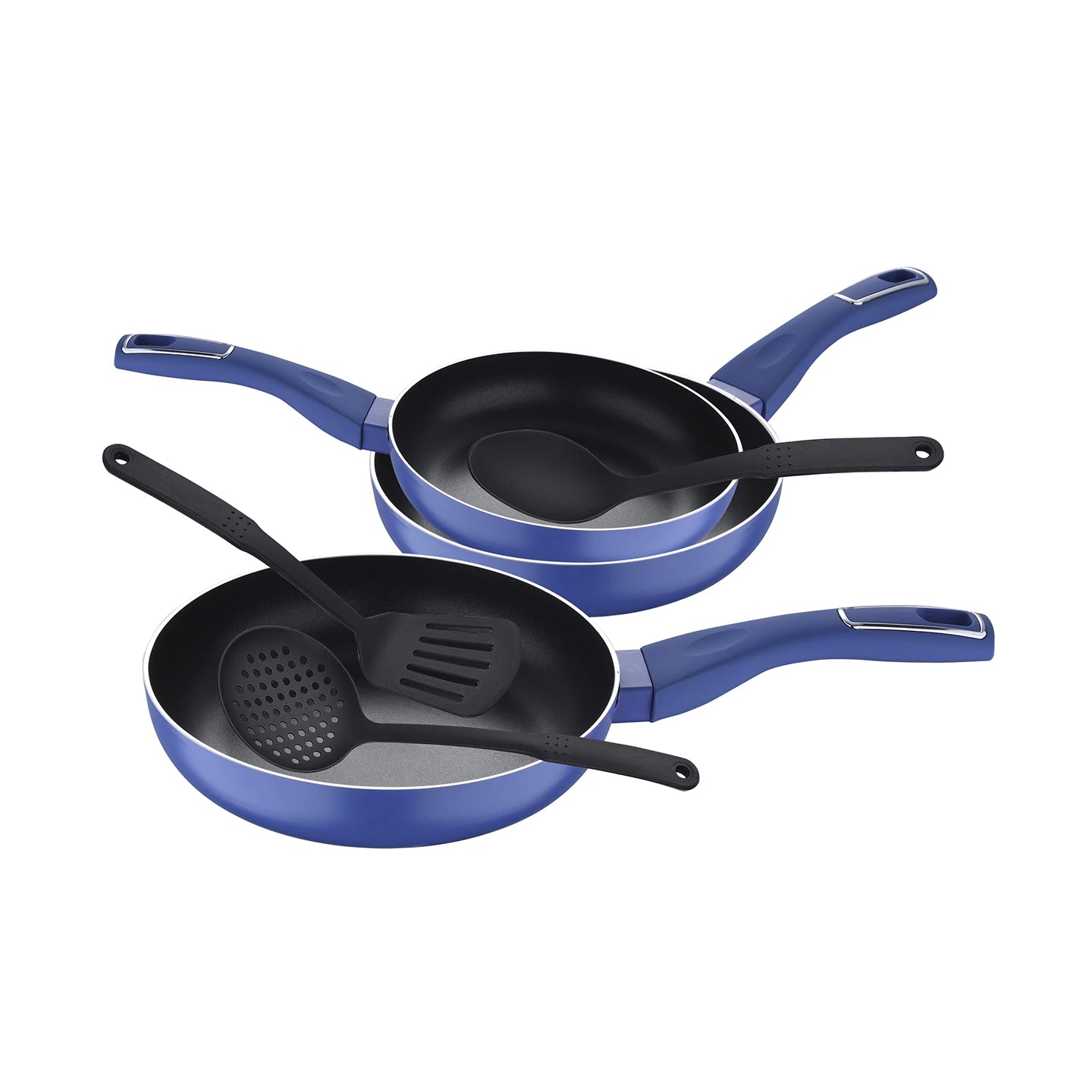 3 Sartenes de Aluminio Prensado Azul Land + 3 utensítlios de cocina - San Ignacio