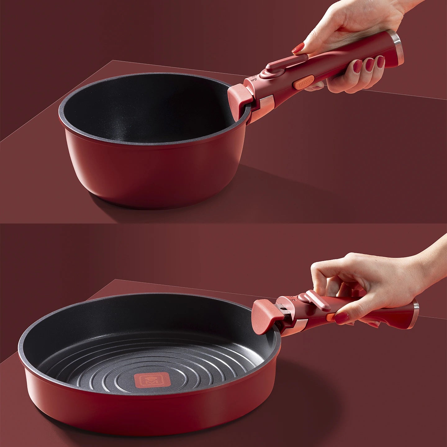 Batería de cocina de 10 piezas MasterPRO apilable con Thermo Control - Share & Play - Red