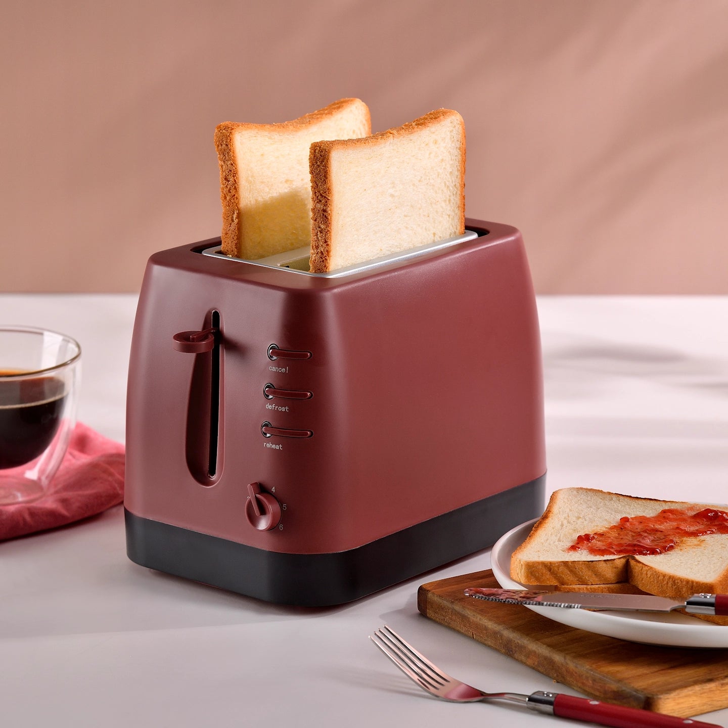 Tostadora 2 Rebanadas 870W - 6 niveles de tostado - Maroon - Bergner