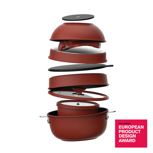 Batería de cocina de 10 piezas MasterPRO apilable con Thermo Control - Share & Play - Red