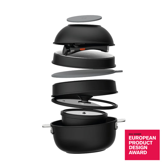 Batería de cocina 10 piezas MasterPRO apilable de aluminio fundido con Thermo Control - Share & Play - Black