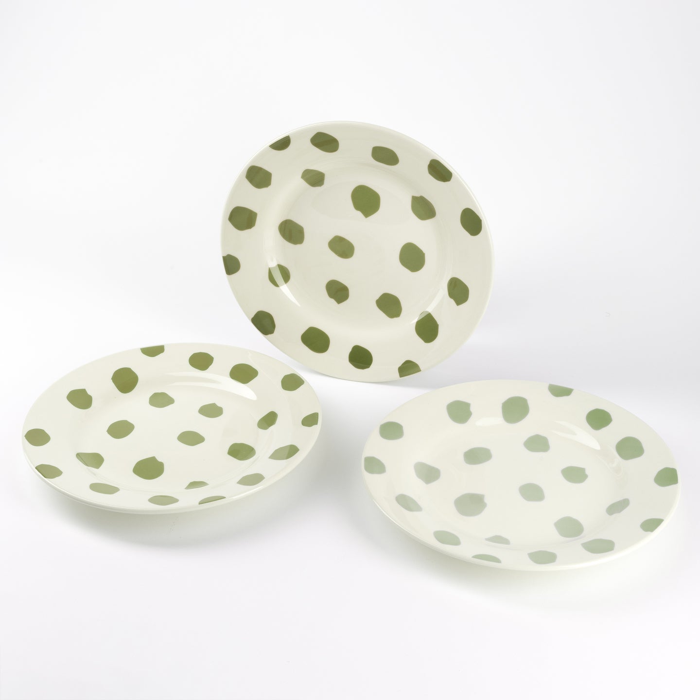 JUEGO DE 3 PLATOS LLANOS GRES VITRIFICADA TOPOS VERDE SABOR CASA SAMANTA