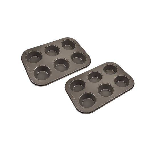 SET 2 MOLDES 6 MUFFIN 26.5X18.5X3CM ACERO AL CARBONO BAKE LOVERS BG