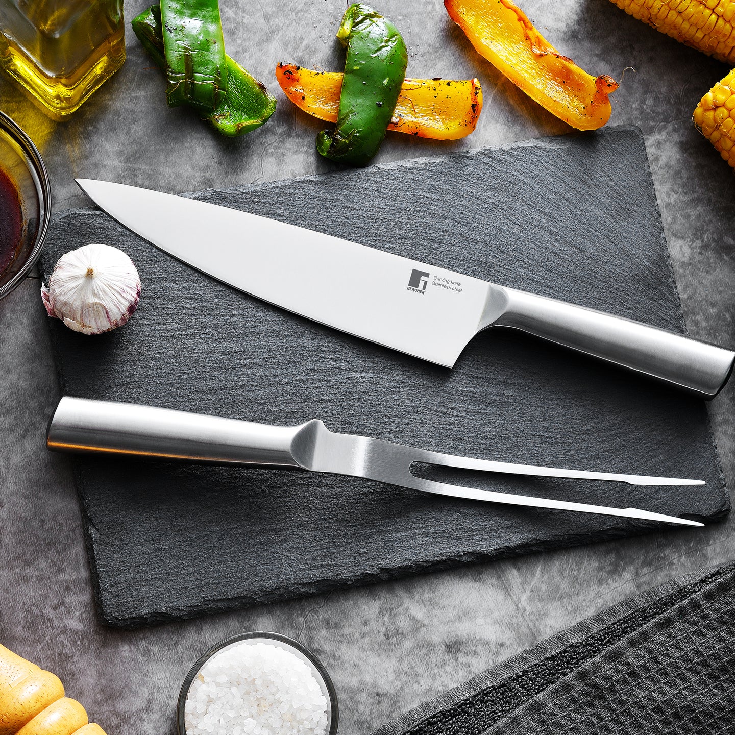 Set Cuchillo y Tenedor trinchador para barbacoa Bergner (6)