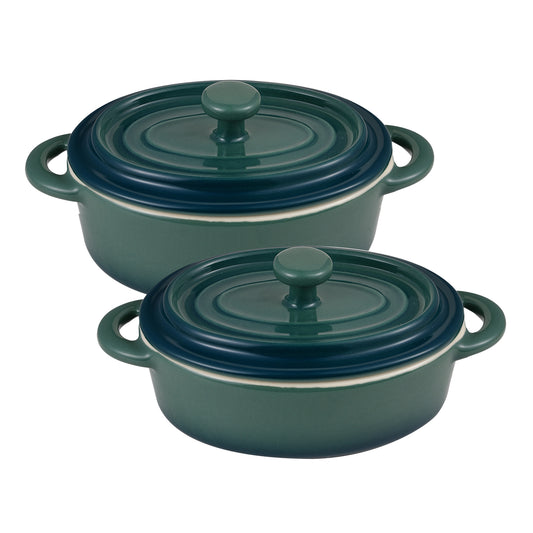SET 4PCS MINICACEROLAS DE GRES CON TAPA VERDE EXCALIBUR BG