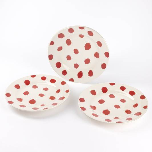 JUEGO DE 3 PLATOS LLANOS GRES VITRIFICADA TOPOS ROJO SABOR CASA SAMANTA