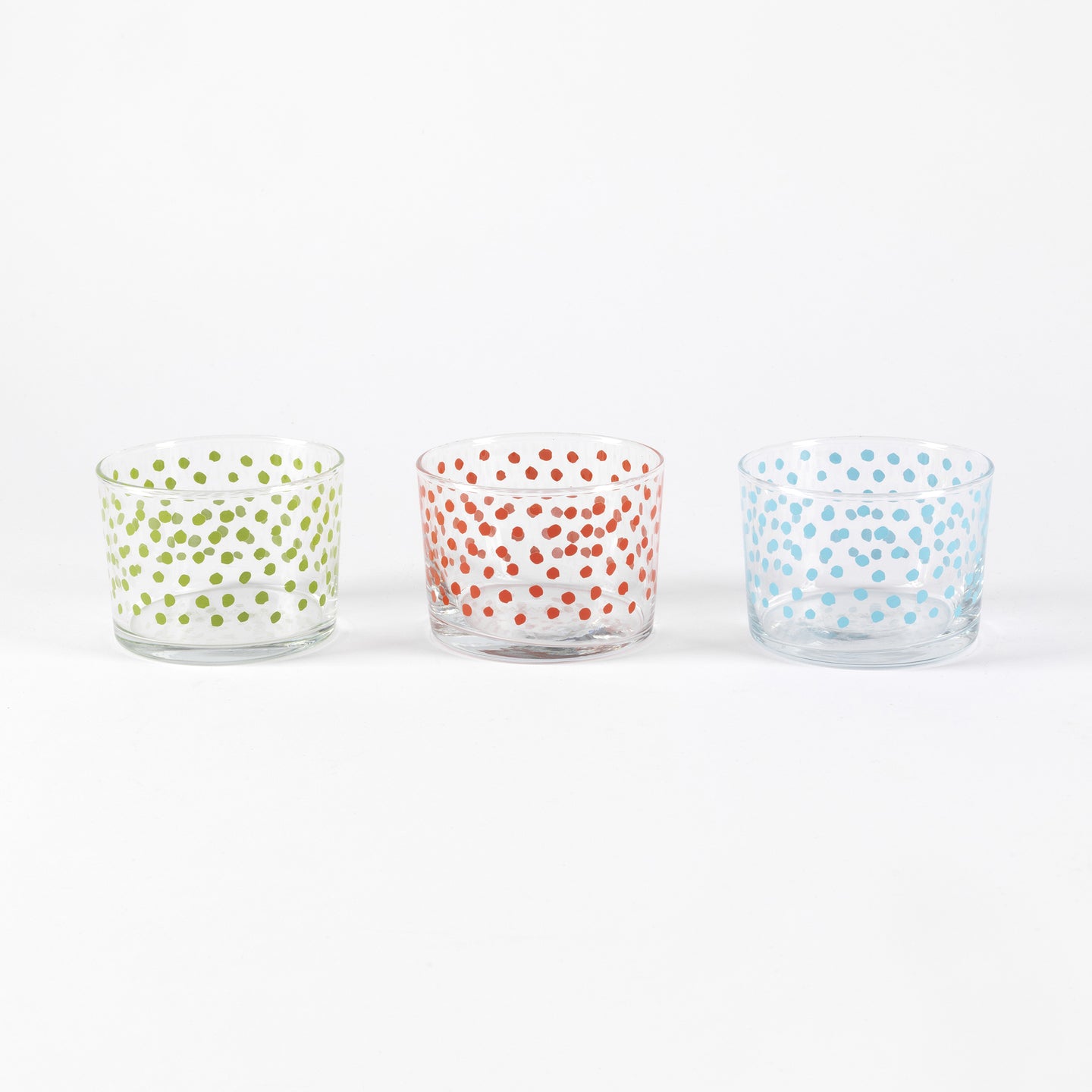 JUEGO DE 3 VASOS DE AGUA 0,24L VIDRIO PUNTOS AZUL/VERDE/ROJO SABOR CASA SAMANTA