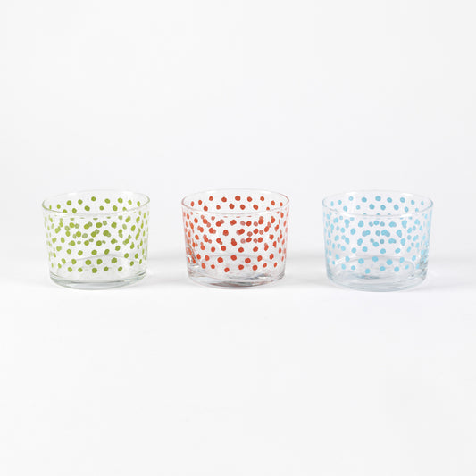 JUEGO DE 3 VASOS DE AGUA 0,24L VIDRIO PUNTOS AZUL/VERDE/ROJO SABOR CASA SAMANTA