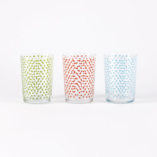 JUEGO DE 3 VASOS DE AGUA 0,57L VIDRIO PUNTO AZUL/VERDE/ROJO SABOR CASA SAMANTA