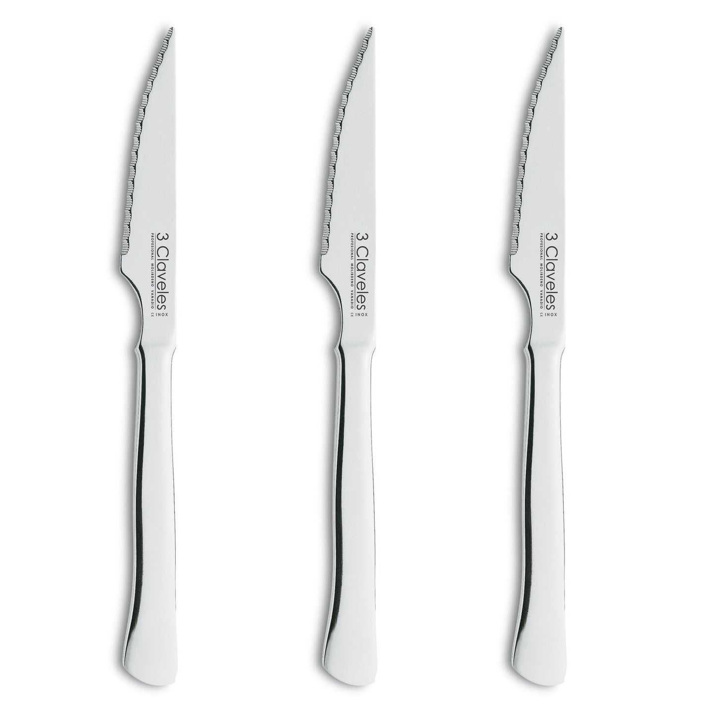 SET 3 CUCHILLOS DE CARNE ACER.INOX 11CM 4.5MM 3CLAVELES INOX