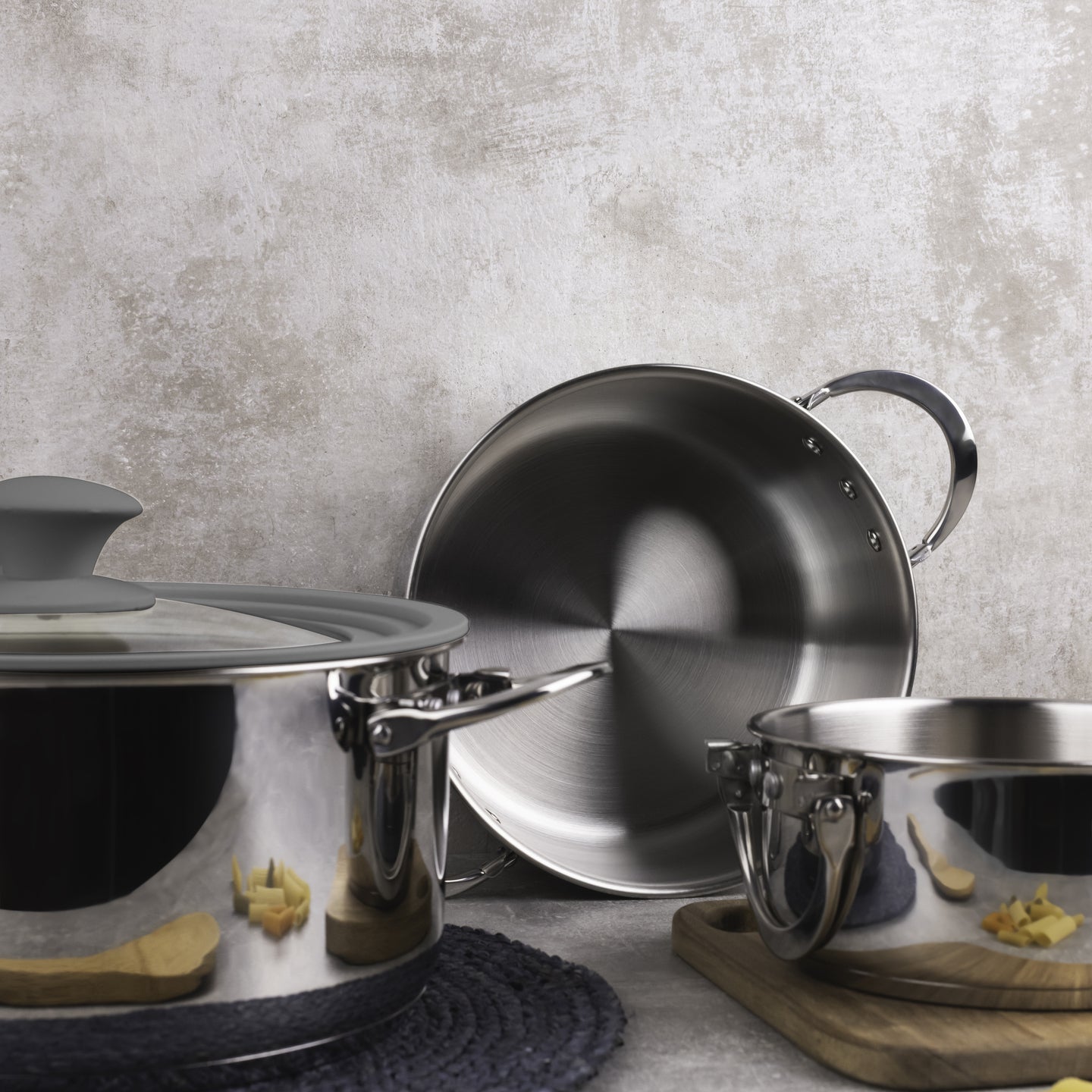 Batería de cocina apilable MasterPRO de acero inoxidable 4 piezas - Foodies Collection (2)