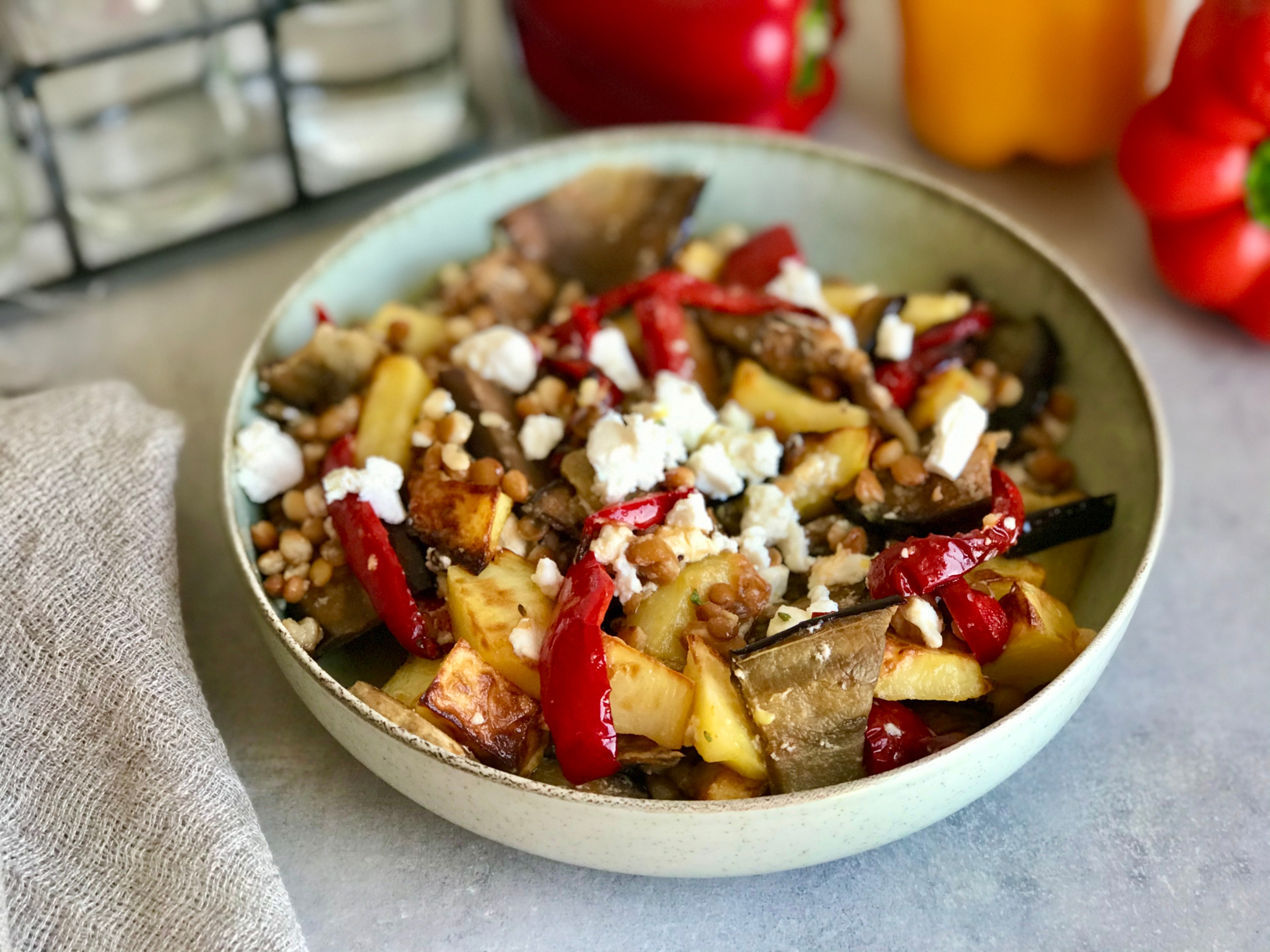 Ensalada Templada De Lentejas Y Verduras Asadas En Freidora De Aire ...