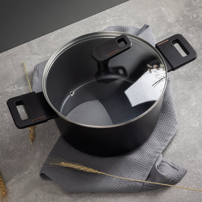 Cacerola con tapa 24Cm Aluminio Forjado Negro Mate Copper - Bergner