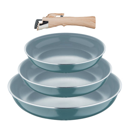 SET 3 PZS SARTEN (18 + 20 + 24CM) ALU PRENSADO IND VERDE C/ MANGO DESMONTABLE CLICK&COOK BG