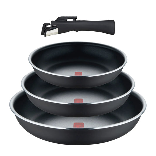 Juego de 3 sartenes con mango extraíble y tecnología heatdot Bergner de aluminio prensado - Click & Cook Save space & money