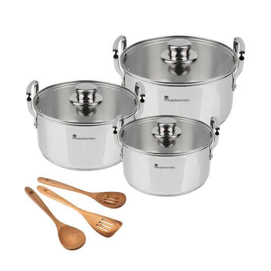 Batería de cocina de acero inoxidable y 3 utensilios de cocina MasterPRO - Smart