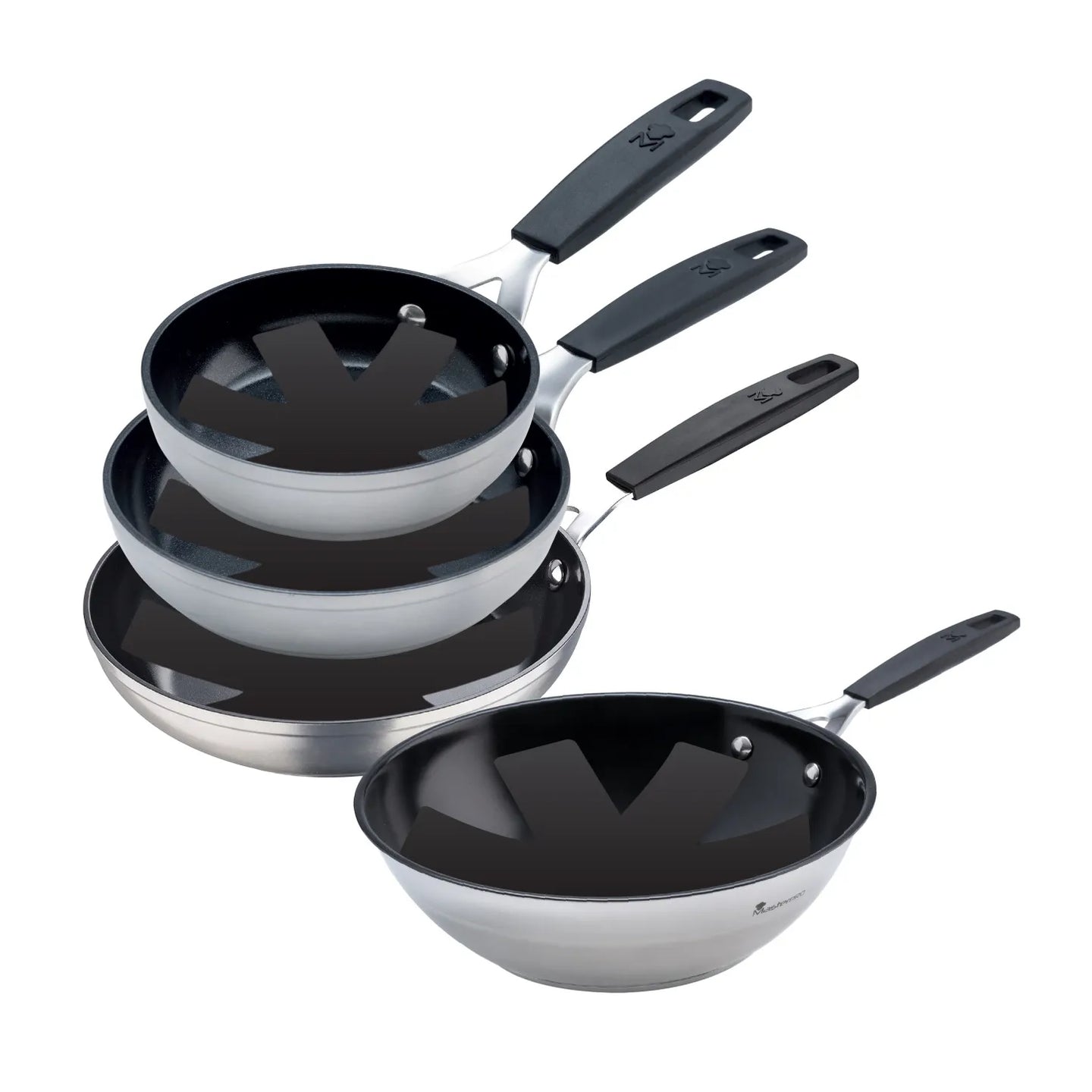 Juego de 3 sartenes de 20, 24 y 28 cm y wok MasterPRO de acero inoxidable - Smart