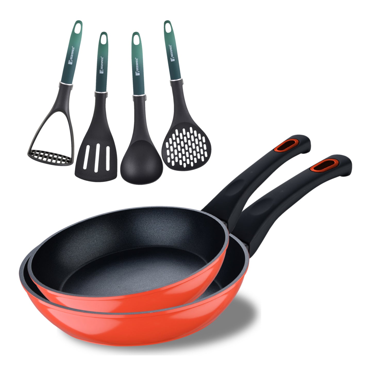 Juego de 2 sartenes Bergner de acero esmaltado 20 y 24 cm y 4 utensilios de cocina - Classique