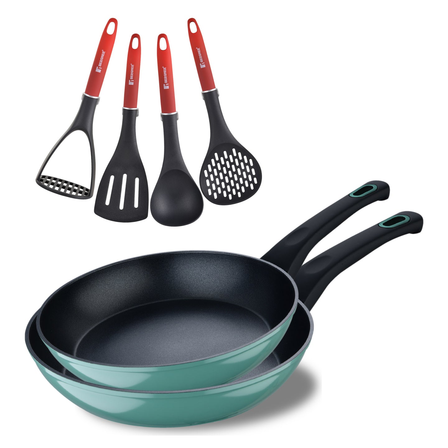 Juego de 2 sartenes Bergner de acero esmaltado 20 y 24 cm y 4 utensilios de cocina - Classique