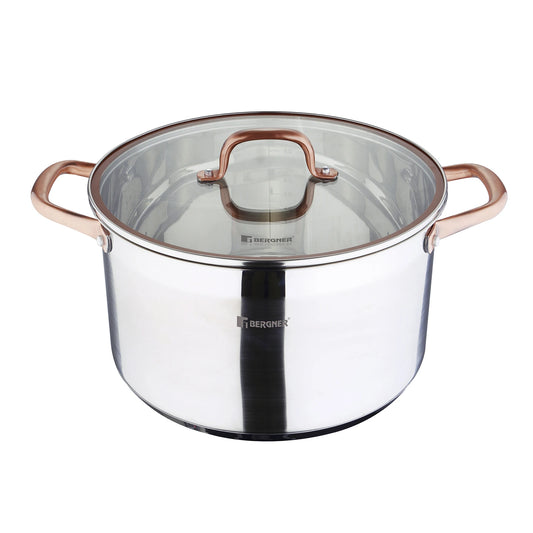 Olla Alta con tapa de 28Cm de Acero Inox Copper - Bergner
