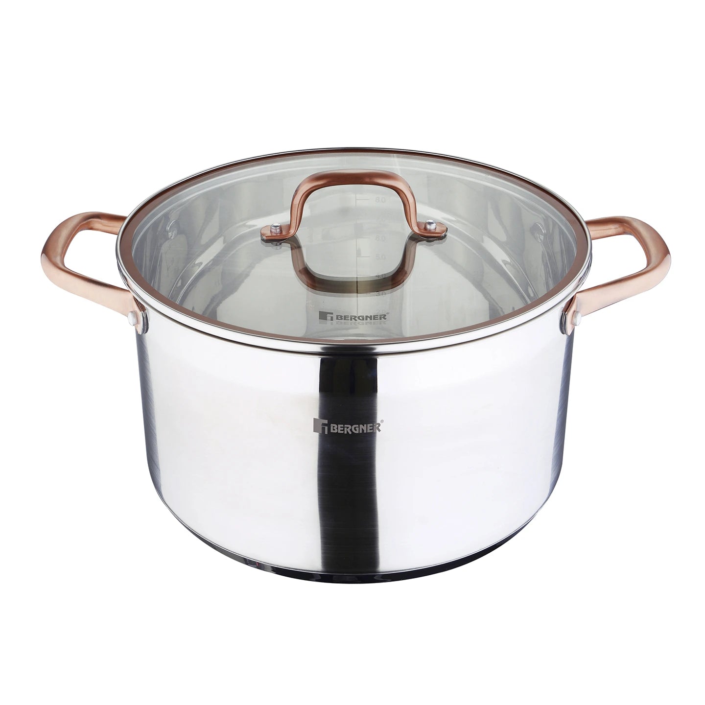 Olla Alta con tapa de 28Cm de Acero Inox Copper - Bergner
