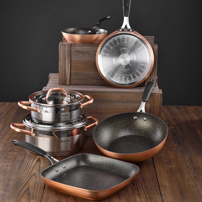Olla Alta con tapa de 28Cm de Acero Inox Copper - Bergner