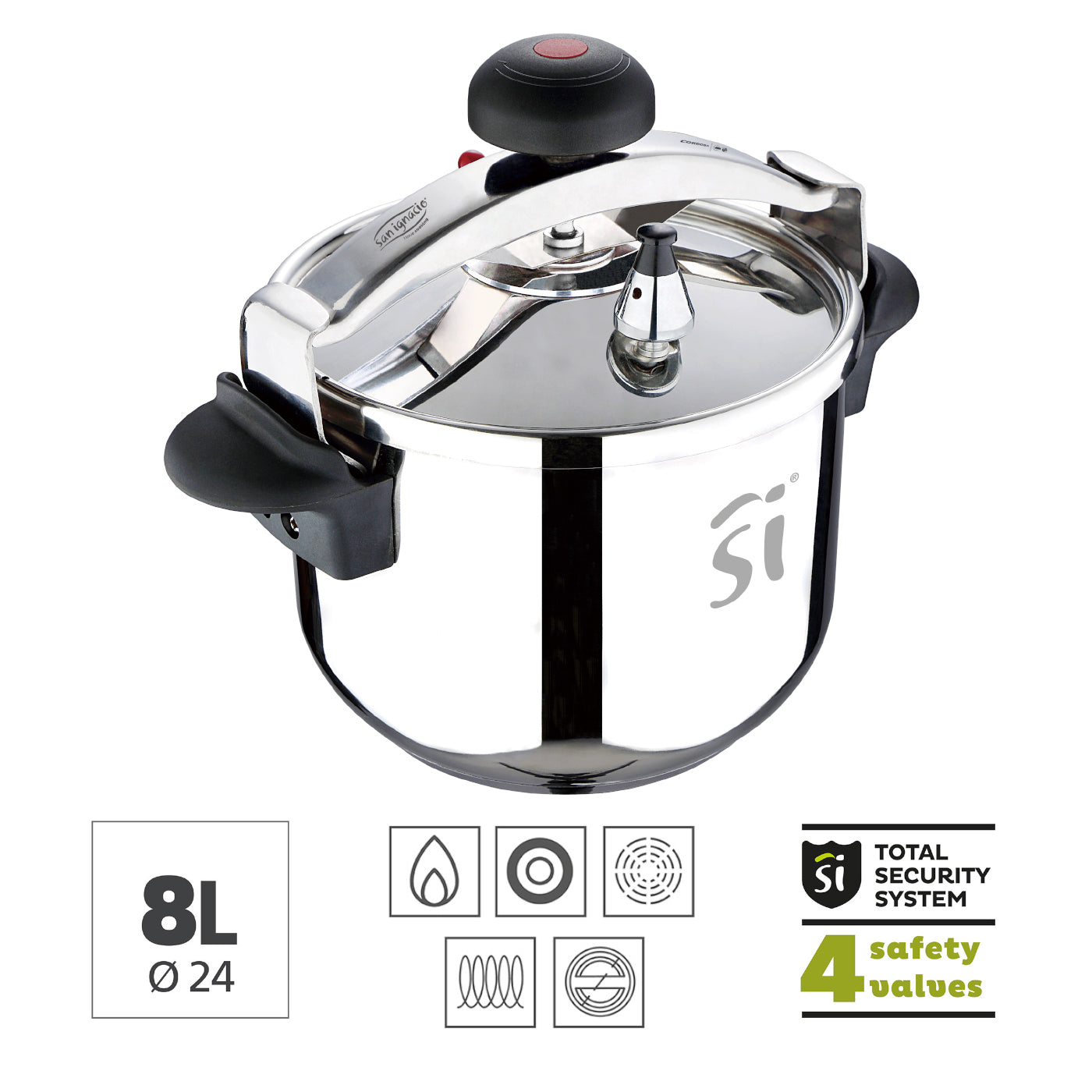 Olla a Presion Córdoba 8L Acero Inox 24cm. - San Ignacio