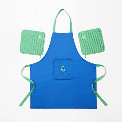 SET 3PC DELANTAL (DELANTAL + 2 AGARRADORES) 75X85CM 100% ALGODÓN 190GSM AZUL RAINBOW BE