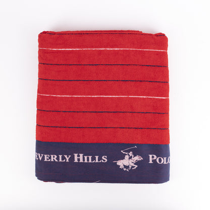 TOALLA DE PLAYA ROJA 90X160 CON RAYAS AZULES POLO CLUB