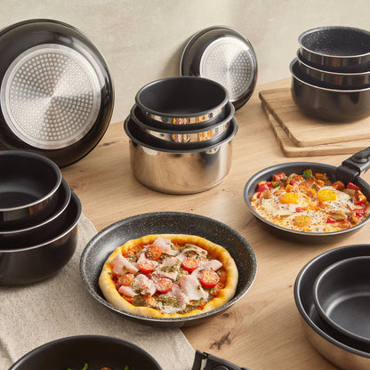 Set de 3 cazos Bergner con mango extraíble de acero inoxidable de 16, 18 y 20 cm - Click & cook (1)