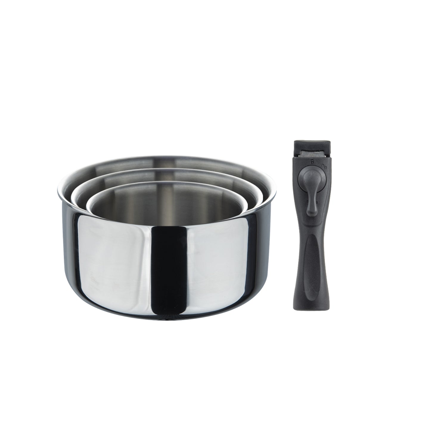 Set de 3 cazos Bergner con mango extraíble de acero inoxidable de 16, 18 y 20 cm - Click & cook (2)