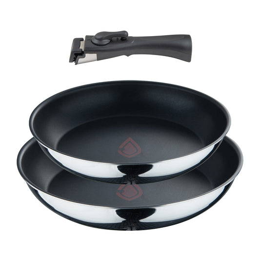 SET 3PZS SARTEN (24X5.0CM + 26X5.0CM + 1 MANGO DESMONTABLE) ACERO INOX CLICK & COOK BG