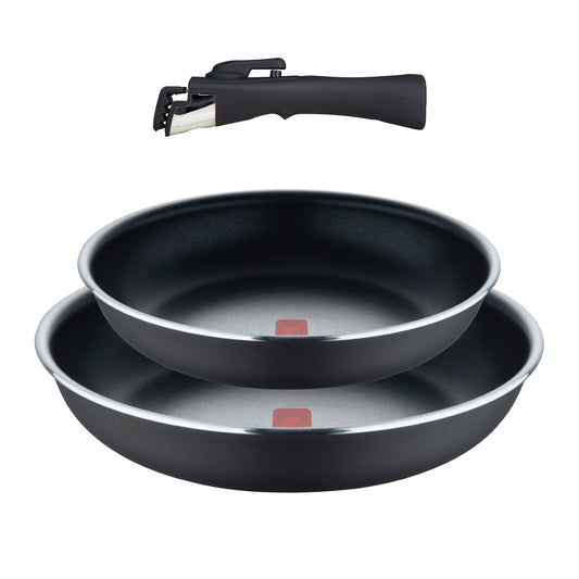 SET 2 PZS SARTEN (24 + 28CM) ALU PRENSADO IND NEGRO C/ MANGO DESMONTABLE CLICK&COOK BG