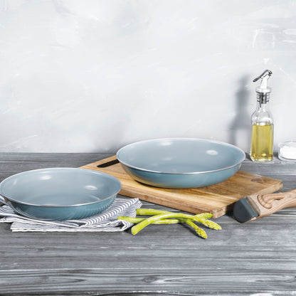 Juego de 2 sartenes de 22 y 26 cm con mango extraíble Bergner de aluminio prensado verde - Click & Cook (1)