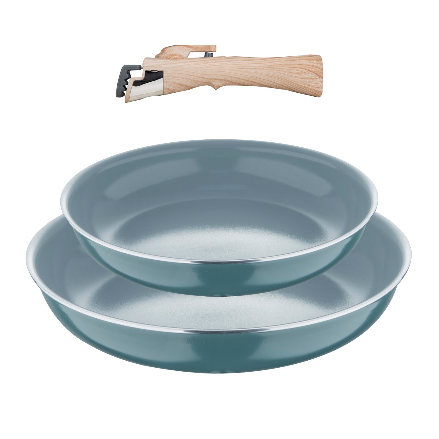 Juego de 2 sartenes de 22 y 26 cm con mango extraíble Bergner de aluminio prensado verde - Click & Cook