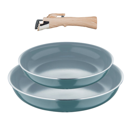 Juego de 2 sartenes de 22 y 26 cm con mango extraíble Bergner de aluminio prensado verde - Click & Cook