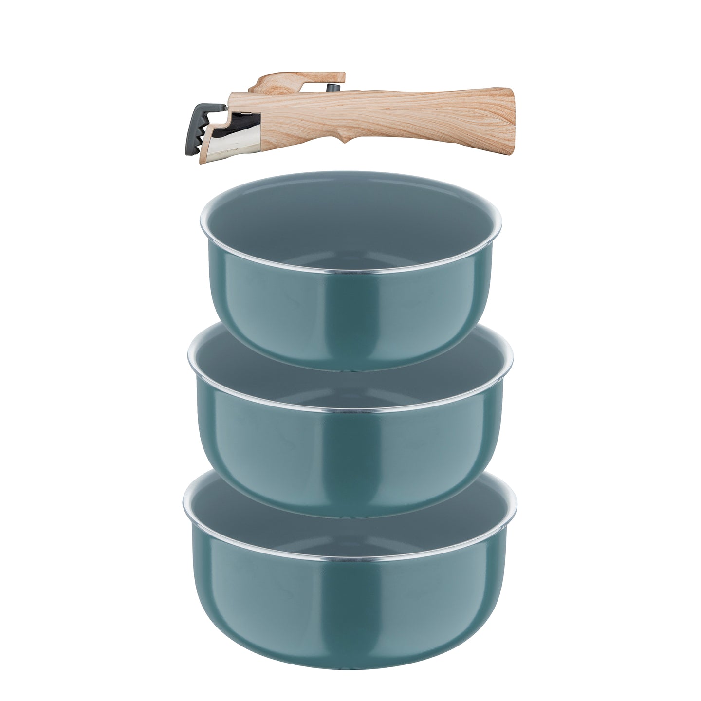 SET 3 CAZO (16 + 18 + 20CM) ALU PRENSADO IND VERDE C/ MANGO DESMONTABLE CLICK&COOK BG