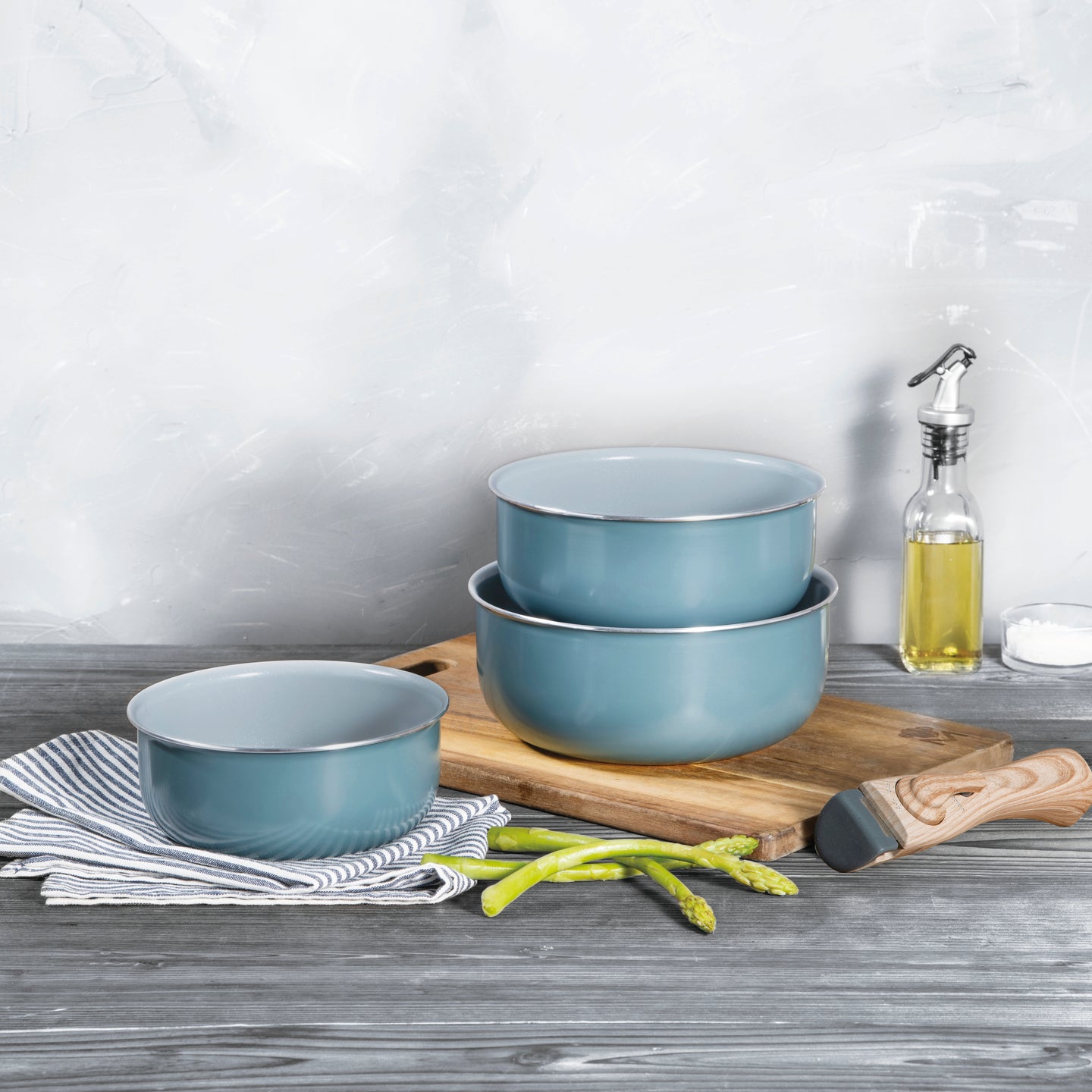 Set de 3 cazos 16, 18 y 20 cm con mango extraíble de aluminio prensado verde - Click & cook (1)