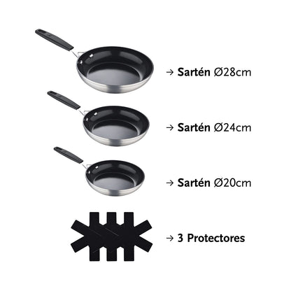 Juego de 3 sartenes SMART 20 cm + 24 cm + 28 cm - MasterPRO