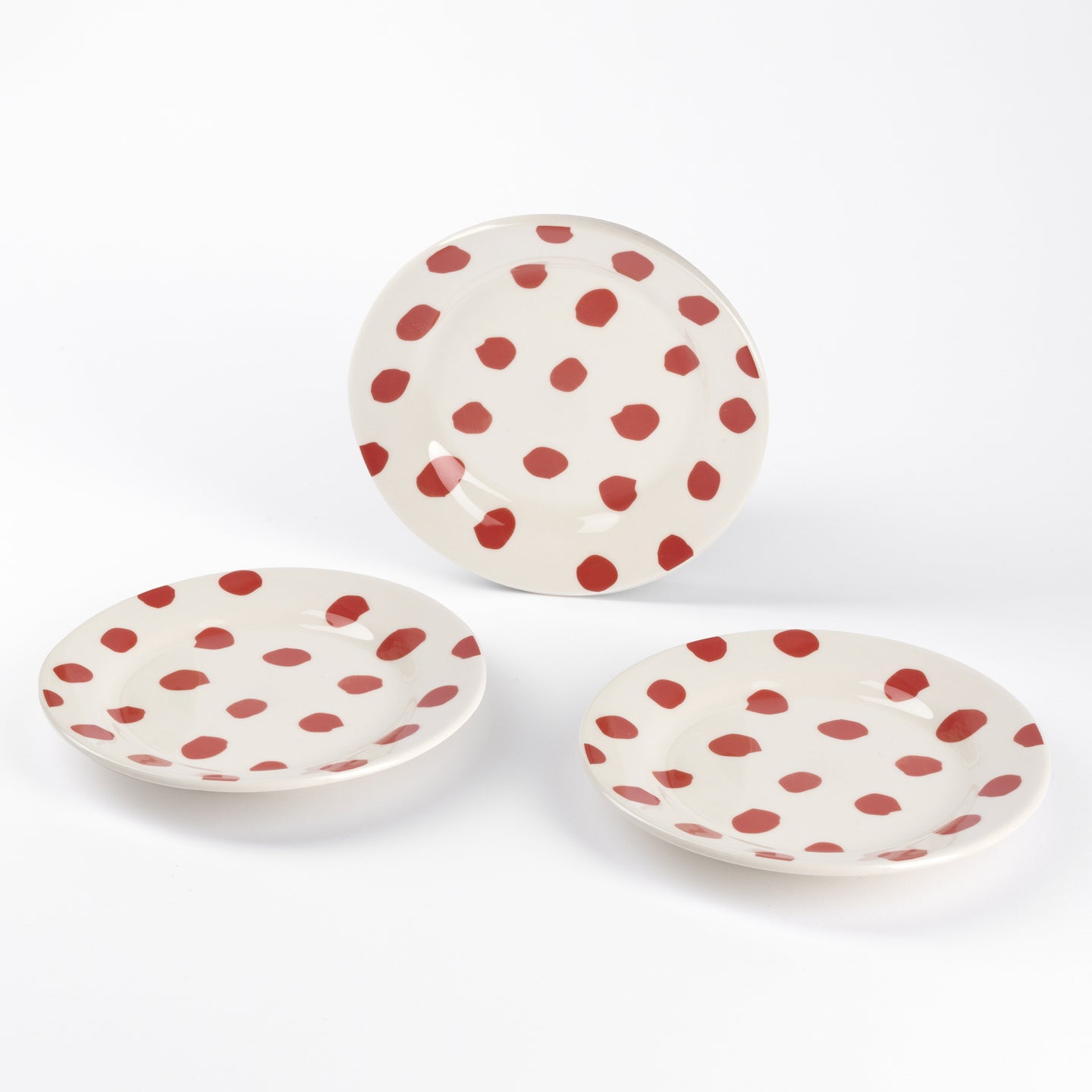 JUEGO DE 3 PLATOS POSTRE GRES VITRIFICADA TOPOS ROJO SABOR CASA SAMANTA