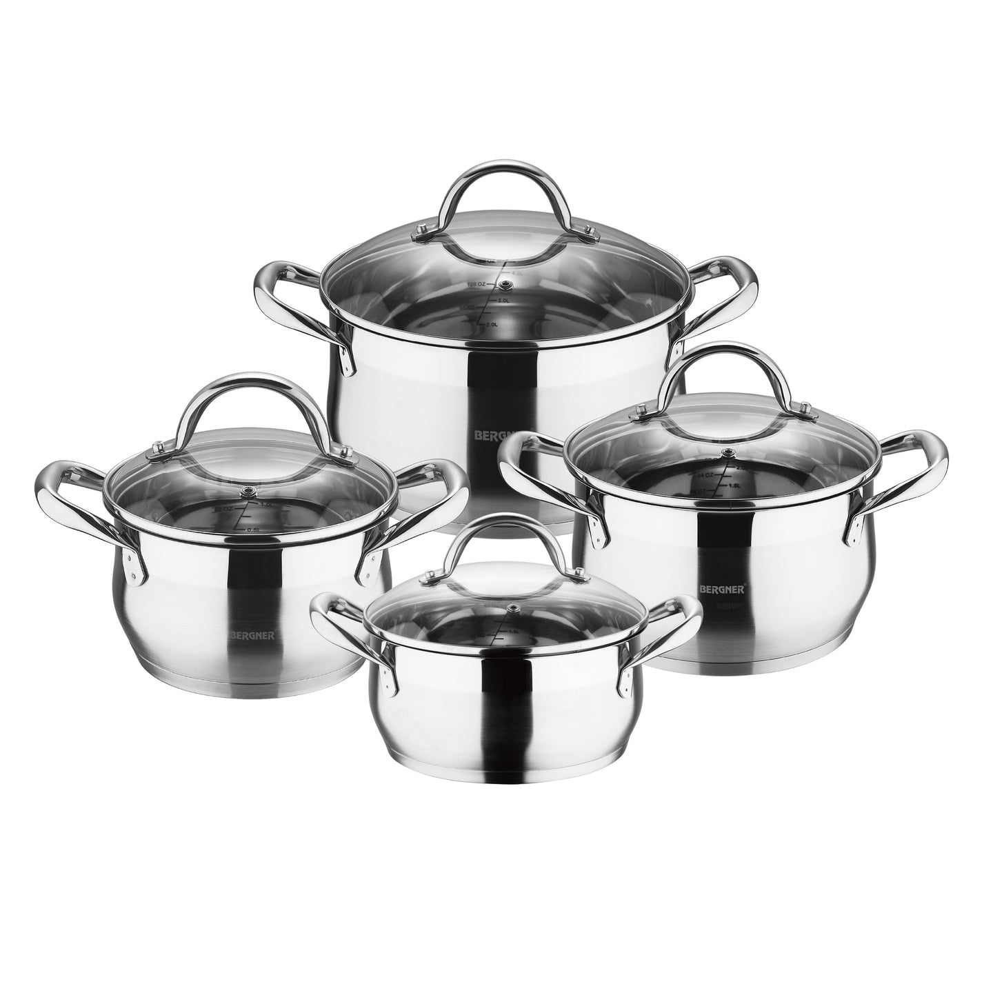 Batería de cocina Bergner de acero inoxidable 8 piezas - Gourmet