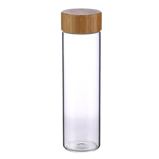 Botella de agua de vidrio con tapón de madera 600 ml Bergner