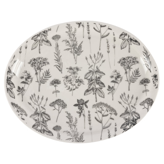 Plato de servir ovalado gres 30.5x24 cm - Flower