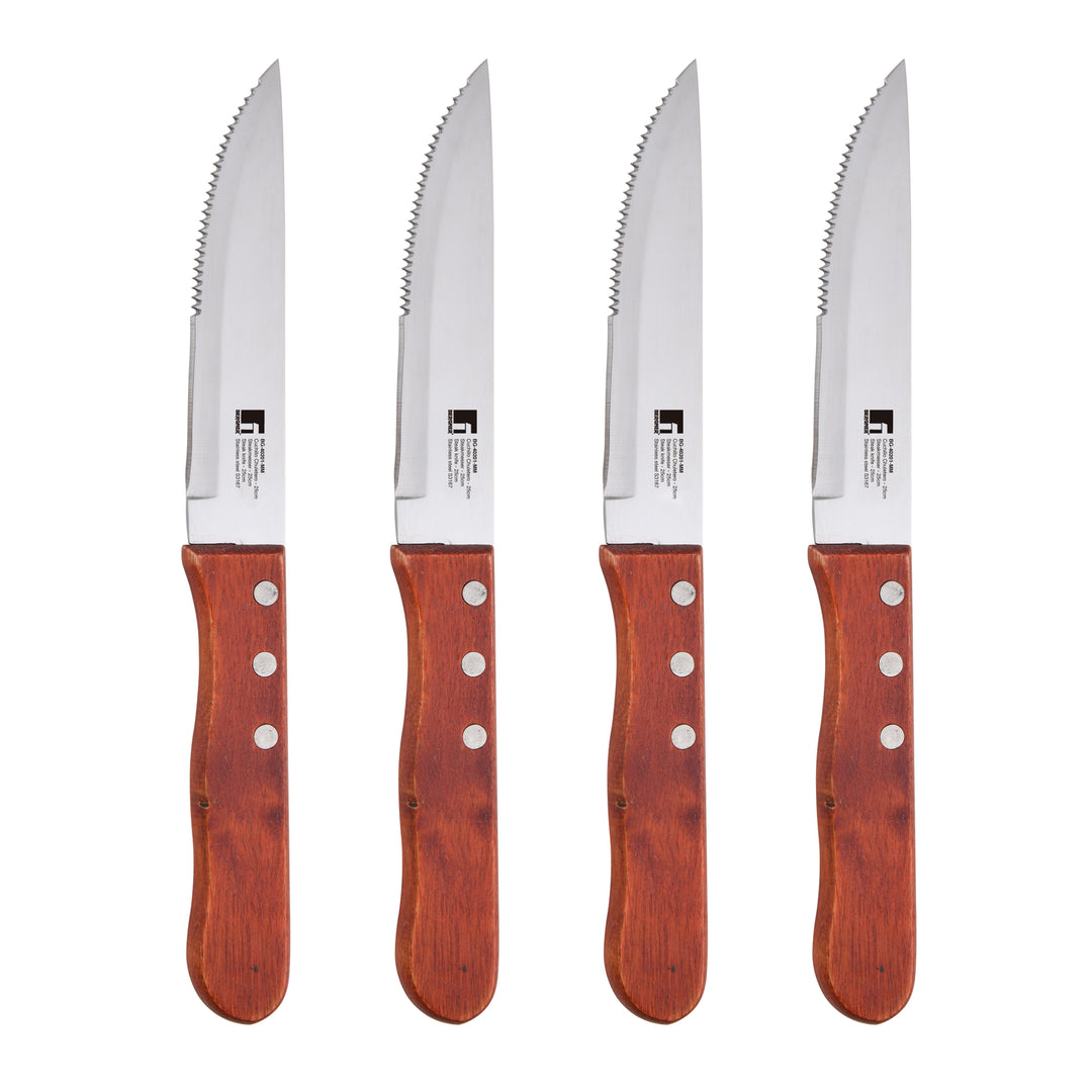 Set 4 Cuchillos de mesa madera y acero inoxidable Bergner